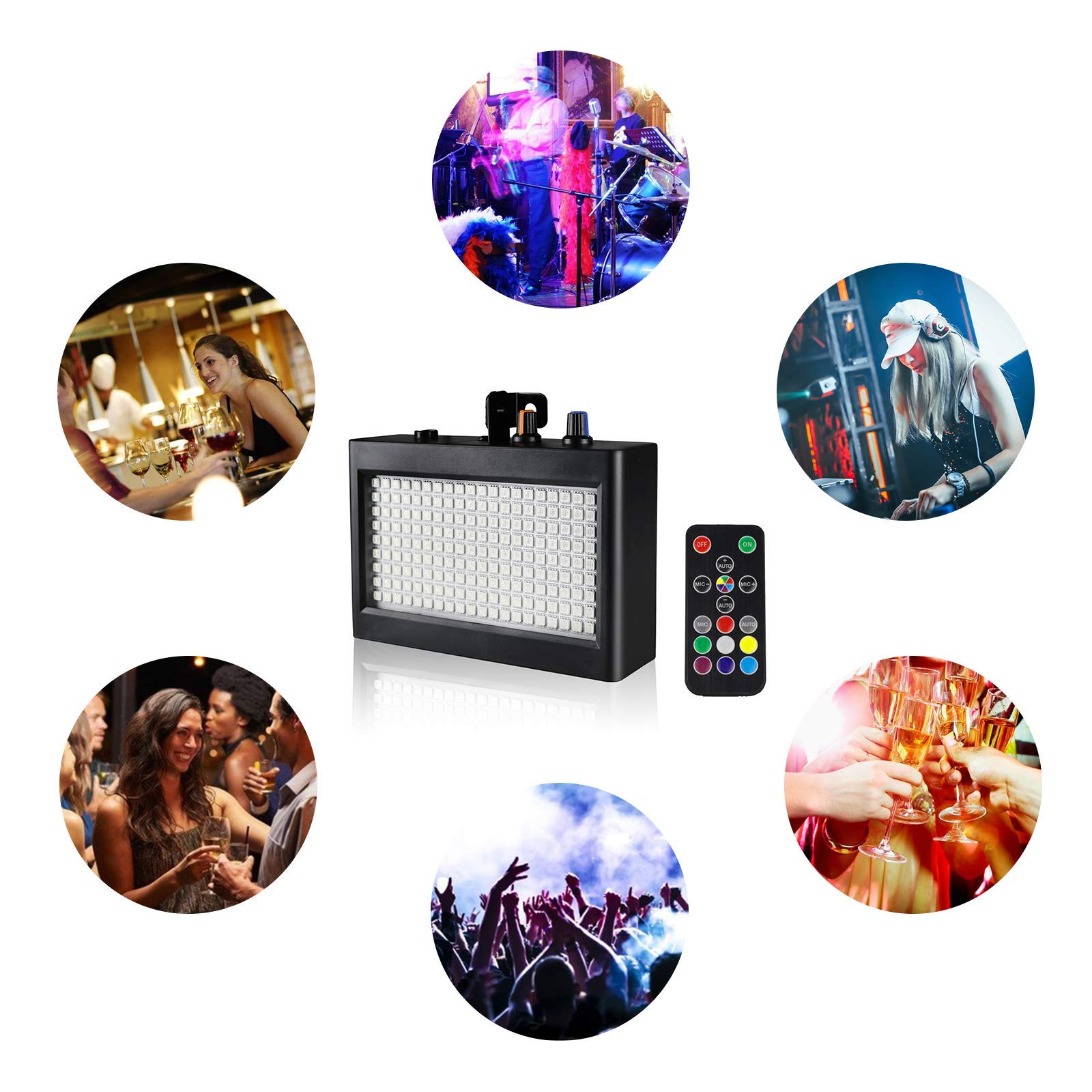 EcoStrobe Stage Strobe Light, Super Bright Flash Stage Lighting, Sound Activated and Speed Control RGB Strobe Light, Flash Party Lighting for Wedding, Xmas, Birthday, Club, DJ (180 LED)