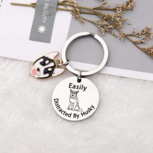 MYOSPARK Husky Mom Gift Easily Distracted by Husky Keychain Dog Jewelry Gift for Husky Lover Husky Owner Dog Sitter Gift (Husky KC)