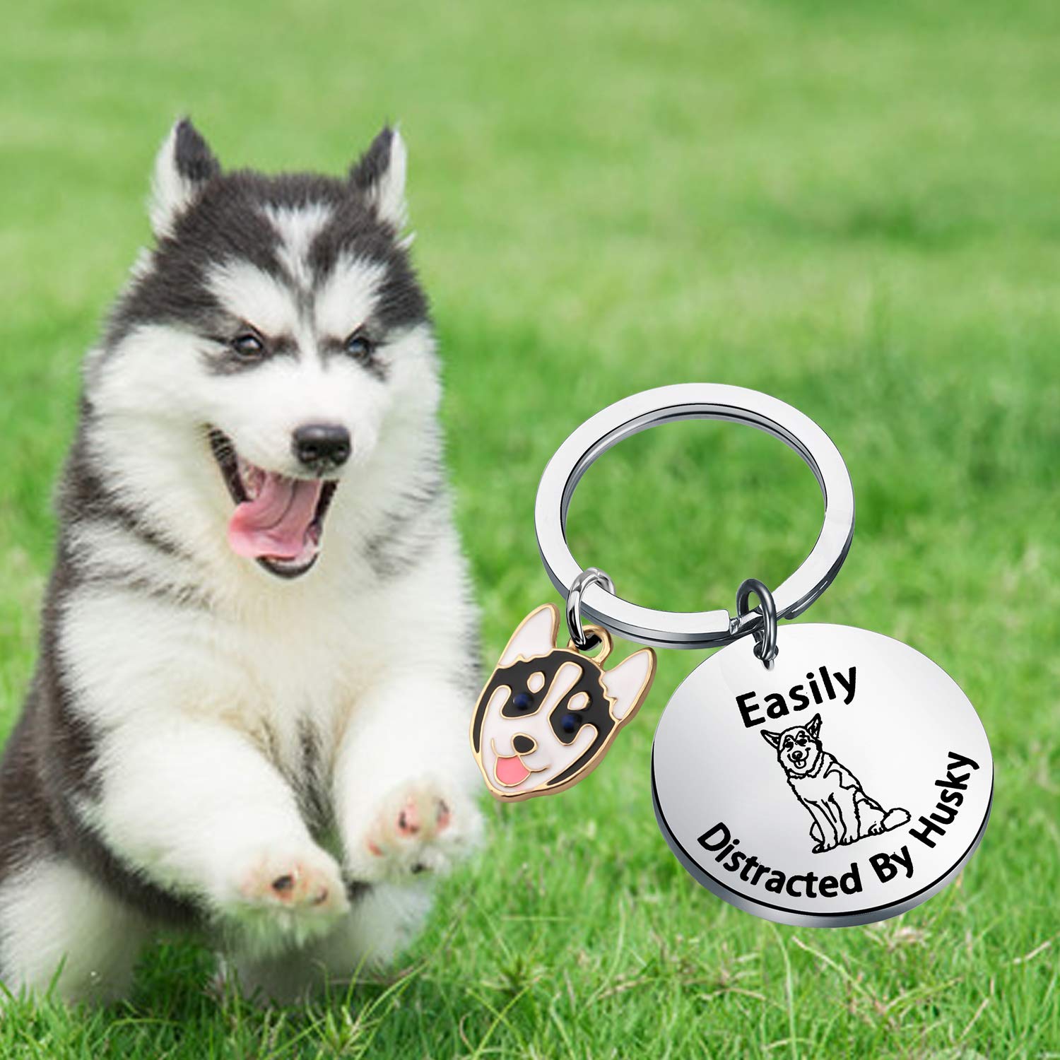 MYOSPARK Husky Mom Gift Easily Distracted by Husky Keychain Dog Jewelry Gift for Husky Lover Husky Owner Dog Sitter Gift (Husky KC)