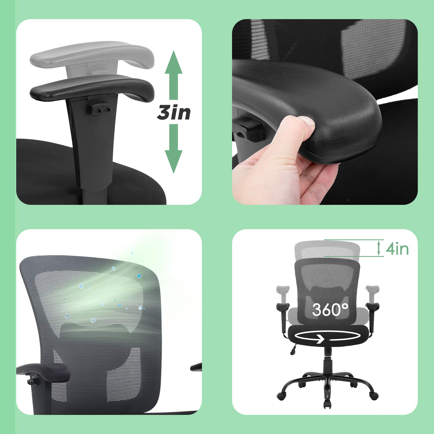 BestOffice Big and Tall Office Chair 500lbs Desk Chair Mesh Computer Chair with Lumbar Support Wide Seat Adjust Arms Rolling Swivel High Back Task Executive Ergonomic Chair for Home Office (Grey)