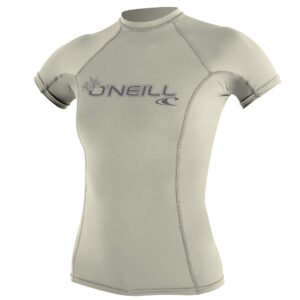 o'neill women's basic skins upf 50+ short sleeve rash guard, vanilla medium