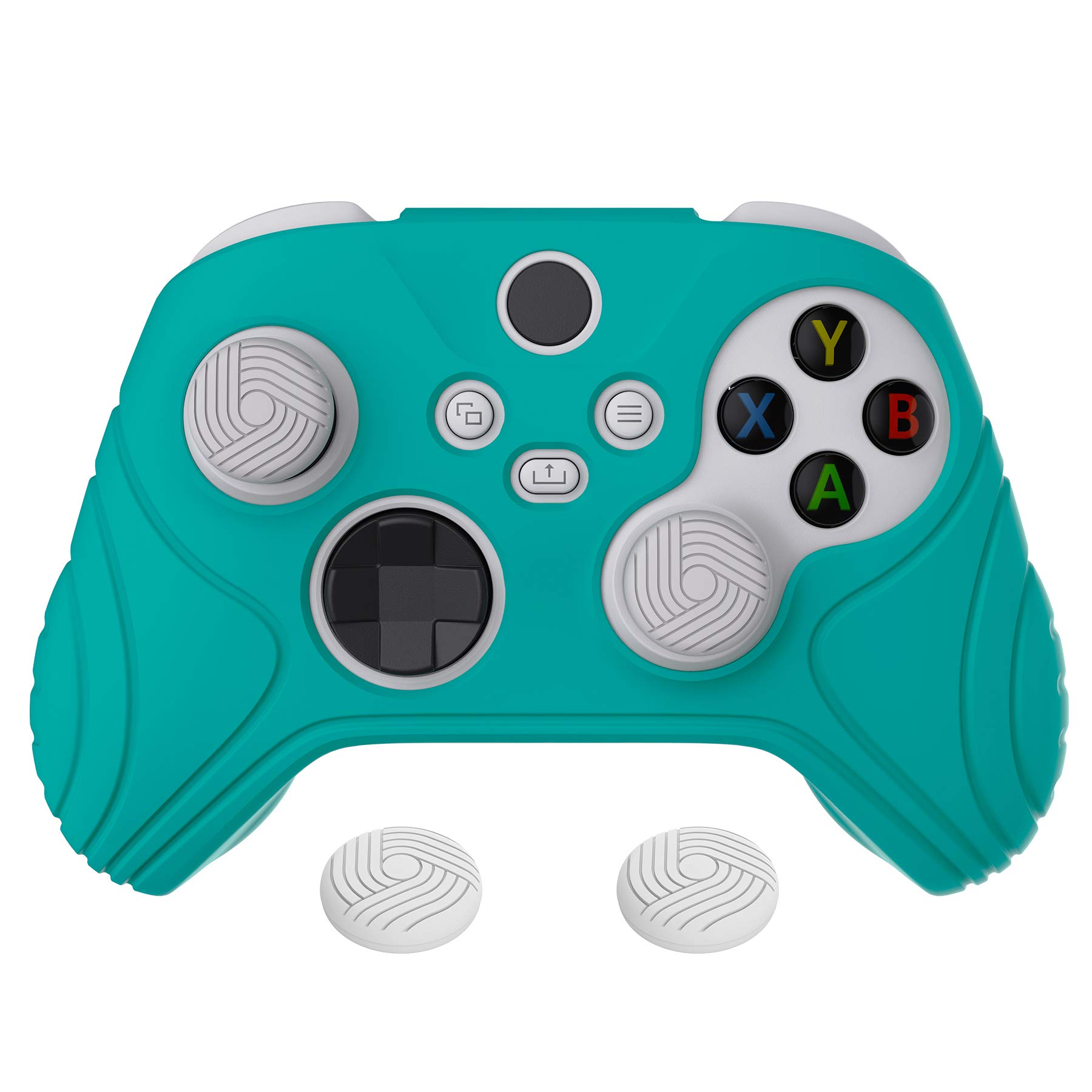 eXtremeRate PlayVital Samurai Edition Aqua Green Anti-Slip Controller Grip Silicone Skin for Xbox Core Controller, Ergonomic Protective Case Cover for Xbox Series S/X Controller w/Thumb Grips