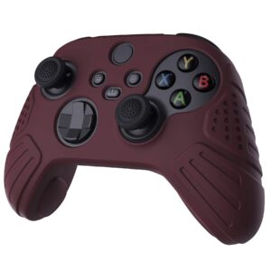 eXtremeRate PlayVital Guardian Edition Wine Red Ergonomic Soft Anti-Slip Controller Silicone Case Cover for Xbox Series X/S, Rubber Protector Skins with Joystick Cap for Xbox Core Wireless Controller