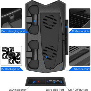 OSTENT Multi-Function Vertical Stand, Charging Station Dock, Cooling Fan, Retractable Game Storage Bracket for Sony PS5 Disc/Digital Edition Console DualSense Controller