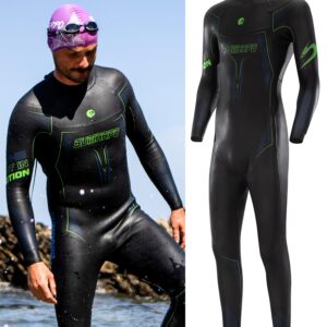 SUMARPO Triathlon Wetsuit Men 3/2mm, ECO-Based Yamamoto SCS Smoothskin Neoprene Skinsuits for Open Water Swimming, Fina & Ironman & USAT Approved