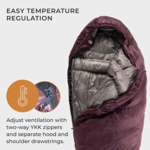 Hyke & Byke Katahdin 32 F Hiking & Backpacking Sleeping Bag - 4 Season, 625FP Ultralight Sleeping Bag - Water Resistant - Aubergine - Short