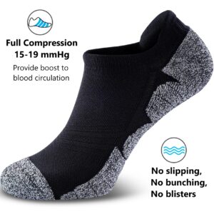 CWVLC No Show Sports Compression Socks 8-pairs, Low Cut Anti-Blister Hiking Running Workout Ankle Socks, Short Cushioned Moisture Wicking No Slip Arch Support Plantar Fasciitis, Black Gray, Large