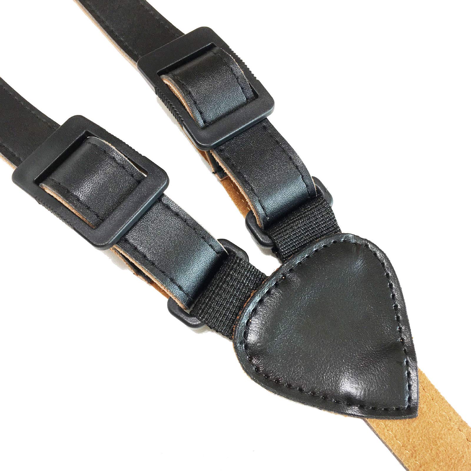 RAUYIVANY Ukulele small guitar strap, three-layer leather strap, width 1 inch, adjustable length (21.6-29 inches), unisex small guitar, ukulele strap (black-brown)