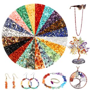 XOCARTIGE Stone Beads for Jewelry Making, 1200PCS Natural Chip Stone Beads Irregular Gemstone Loose Beads Mixed Color Healing Crystal Rock Beads Hole Drilled for DIY Art Crafts(20 Colors - 1200PCS)