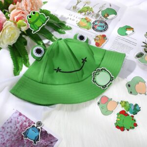 Syhood Frog Bucket Hat or Cow Flamingo Hat with 50 Stickers Summer Outdoor Foldable Wide Brim Fisherman Hat Fishing Sun Hat(Frog Style)