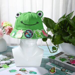 Syhood Frog Bucket Hat or Cow Flamingo Hat with 50 Stickers Summer Outdoor Foldable Wide Brim Fisherman Hat Fishing Sun Hat(Frog Style)