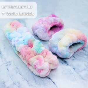 FROG SAC Puffy Headband and Wristbands - Rainbow Tie Dye Skincare Accessories for Women and Girls