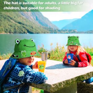 Syhood Frog Bucket Hat or Cow Flamingo Hat with 50 Stickers Summer Outdoor Foldable Wide Brim Fisherman Hat Fishing Sun Hat(Frog Style)