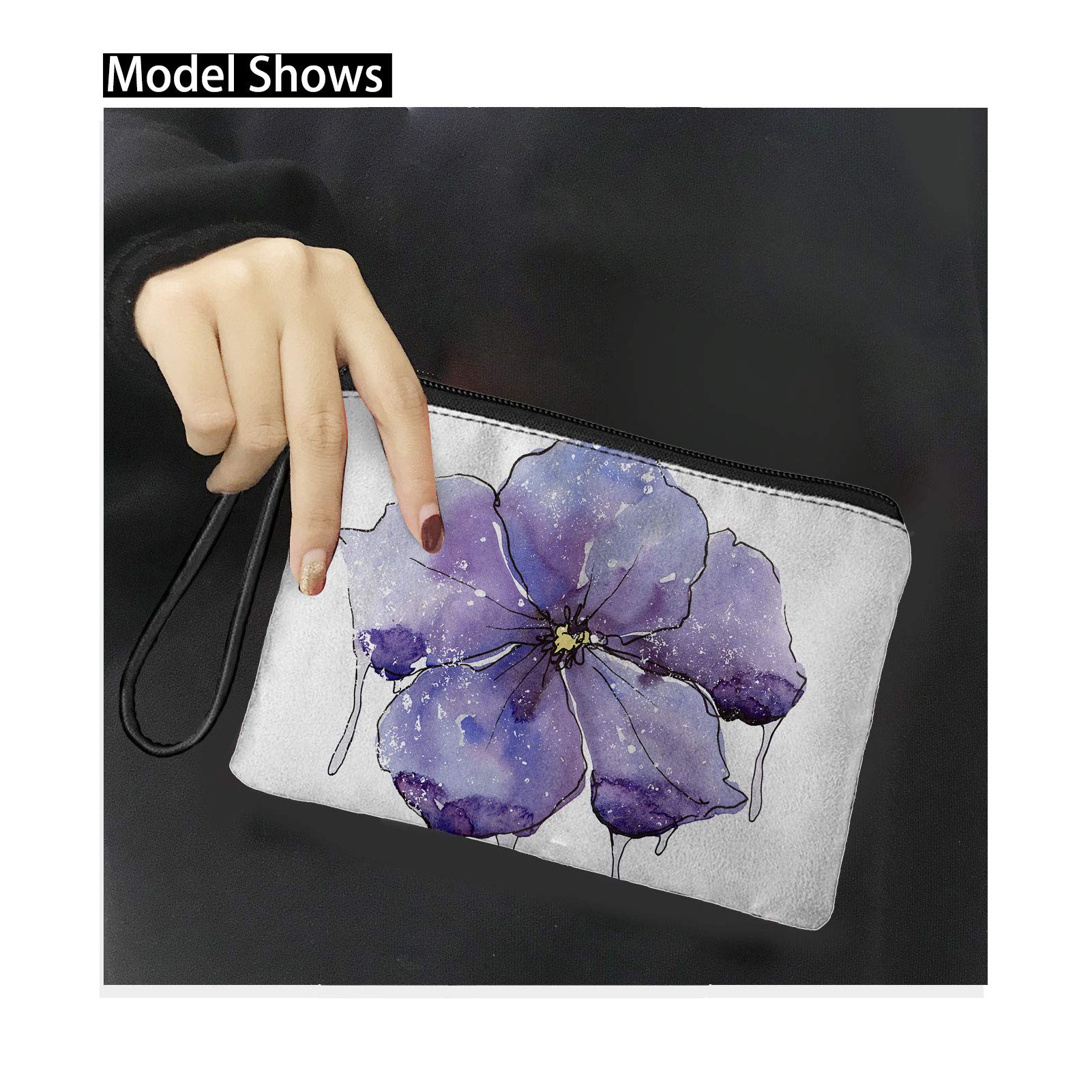 Babrukda Women Change Purse Coin Purse Vintage Blue Butterfly Maple Leaf Flower Wallet Bag with Wristlet Strap Zipper Change Pouch Small Toiletry Case 7" L x 5.5" W