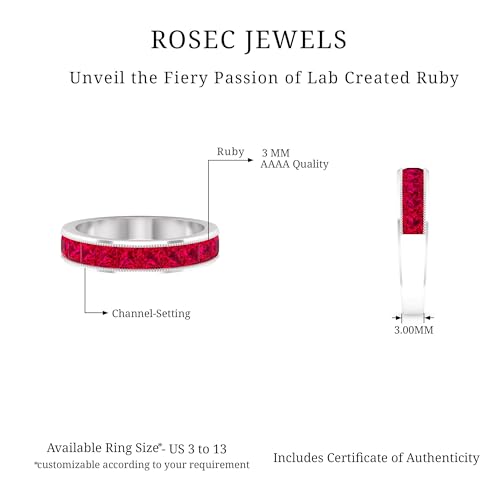 Rosec Jewels Certified Lab Grown Ruby Eternity Band Ring for Women, Ruby Anniversary Ring, Aaaa Quality - Ready To Gift, 14K White Gold, Size:US 10.00