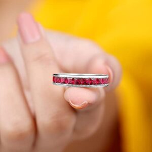 Rosec Jewels Certified Lab Grown Ruby Eternity Band Ring for Women, Ruby Anniversary Ring, Aaaa Quality - Ready To Gift, 14K White Gold, Size:US 10.00