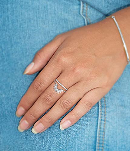 IVY & BAUBLE Sterling Silver Sunburst Rings | Stackable or Pairable Cocktail Ring for Women, Size 8