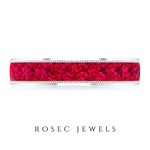 Rosec Jewels Certified Lab Grown Ruby Eternity Band Ring for Women, Ruby Anniversary Ring, Aaaa Quality - Ready To Gift, 14K White Gold, Size:US 10.00