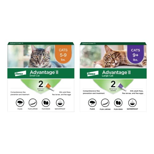 Advantage II Small Cat 5-9 lbs & Advantage II Large Cat Over 9 lbs Vet-Recommended Flea Treatment & Prevention | 2-Month Supply Each