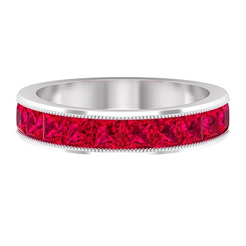 Rosec Jewels Certified Lab Grown Ruby Eternity Band Ring for Women, Ruby Anniversary Ring, Aaaa Quality - Ready To Gift, 14K White Gold, Size:US 10.00