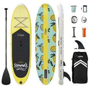 ciays inflatable paddle board with sup accessories of backpack, 1 fins, 2 bags, leash, adjustable paddles, waterproof bag, and hand pump, 10’5x30’’x6’’ stand up paddleboard yellow