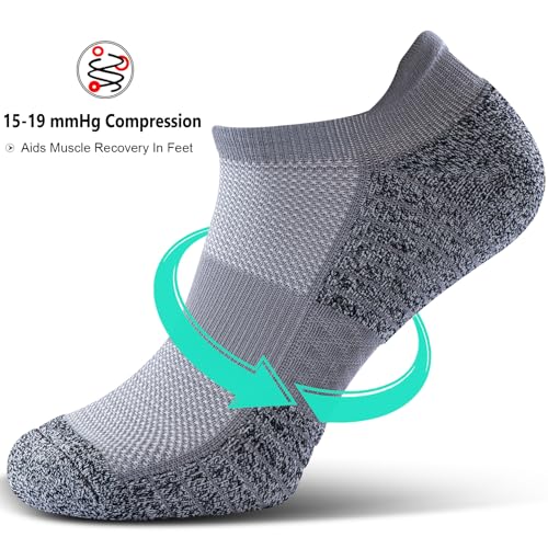 SITOISBE No Show Sports Compression Running Socks for Men Women Circulation 4-pairs, Low Cut Cushioned Socks Moisture Wicking Arch Support for Planter Faciatis Golf Exercise, Gray, Large