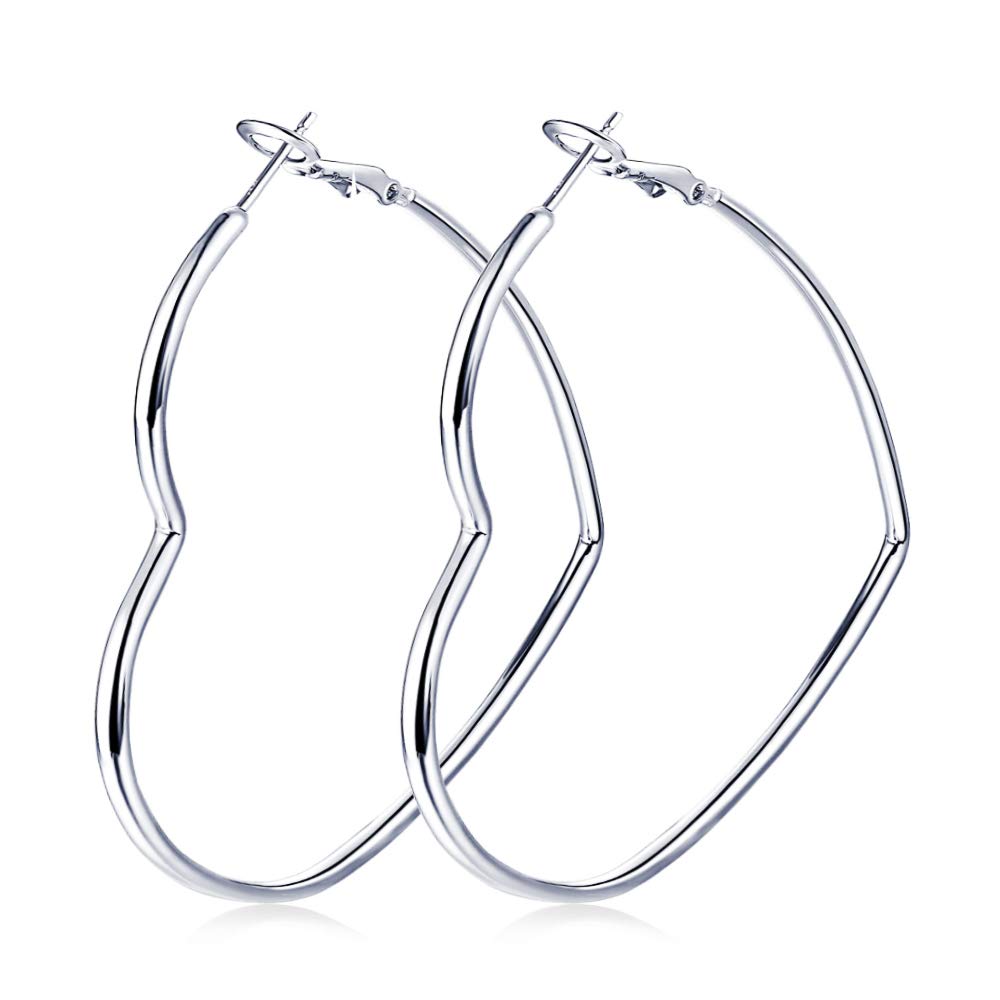 Hoop Earrings, Fashion Jewelry Statement Silver Heart Hoop Earrings for Women Hypoallergenic