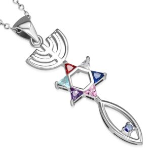 My Daily Styles Multi-Color Messianic Seal Necklace Pendant 925 Sterling Silver Cubic Zirconia