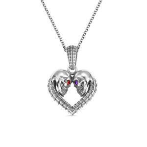 ailin 925 sterling silver/stainless steel personalized skull heart necklace with birthstones january to december cubic zirconia eye crystal party birthday valentine's day jewelry gifts for women men