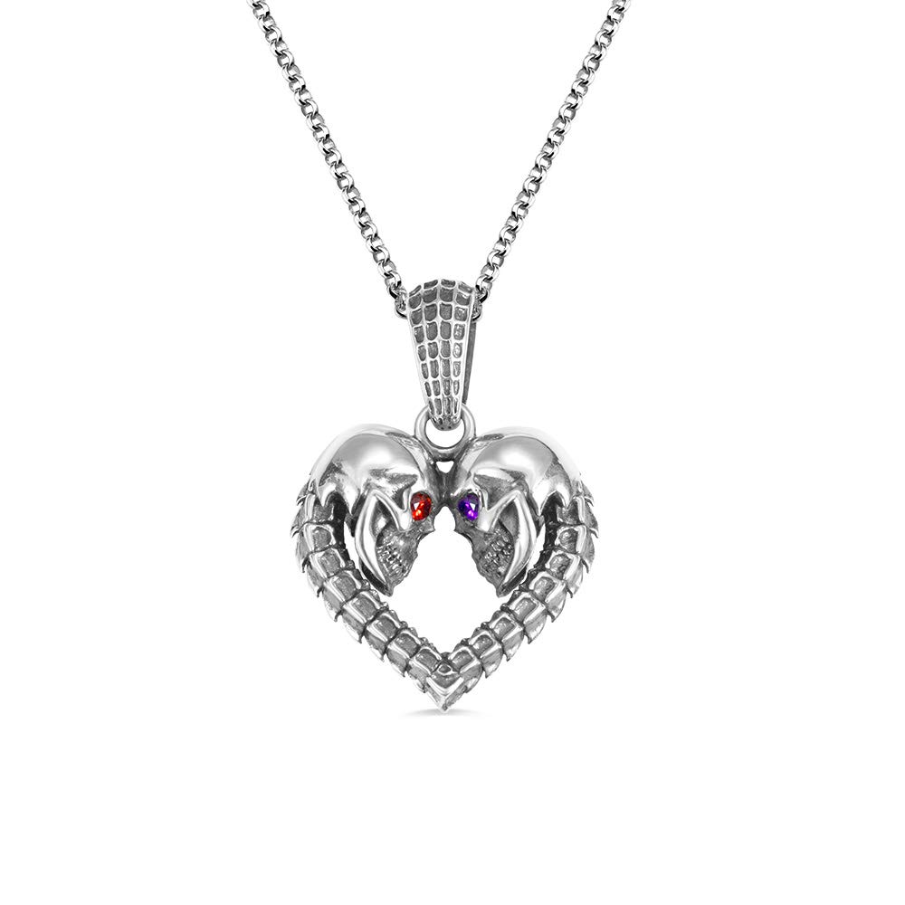 AILIN 925 Sterling Silver/Stainless Steel Personalized Skull Heart Necklace With Birthstones January To December Cubic Zirconia Eye Crystal Party Birthday Valentine's Day Jewelry Gifts For Women Men