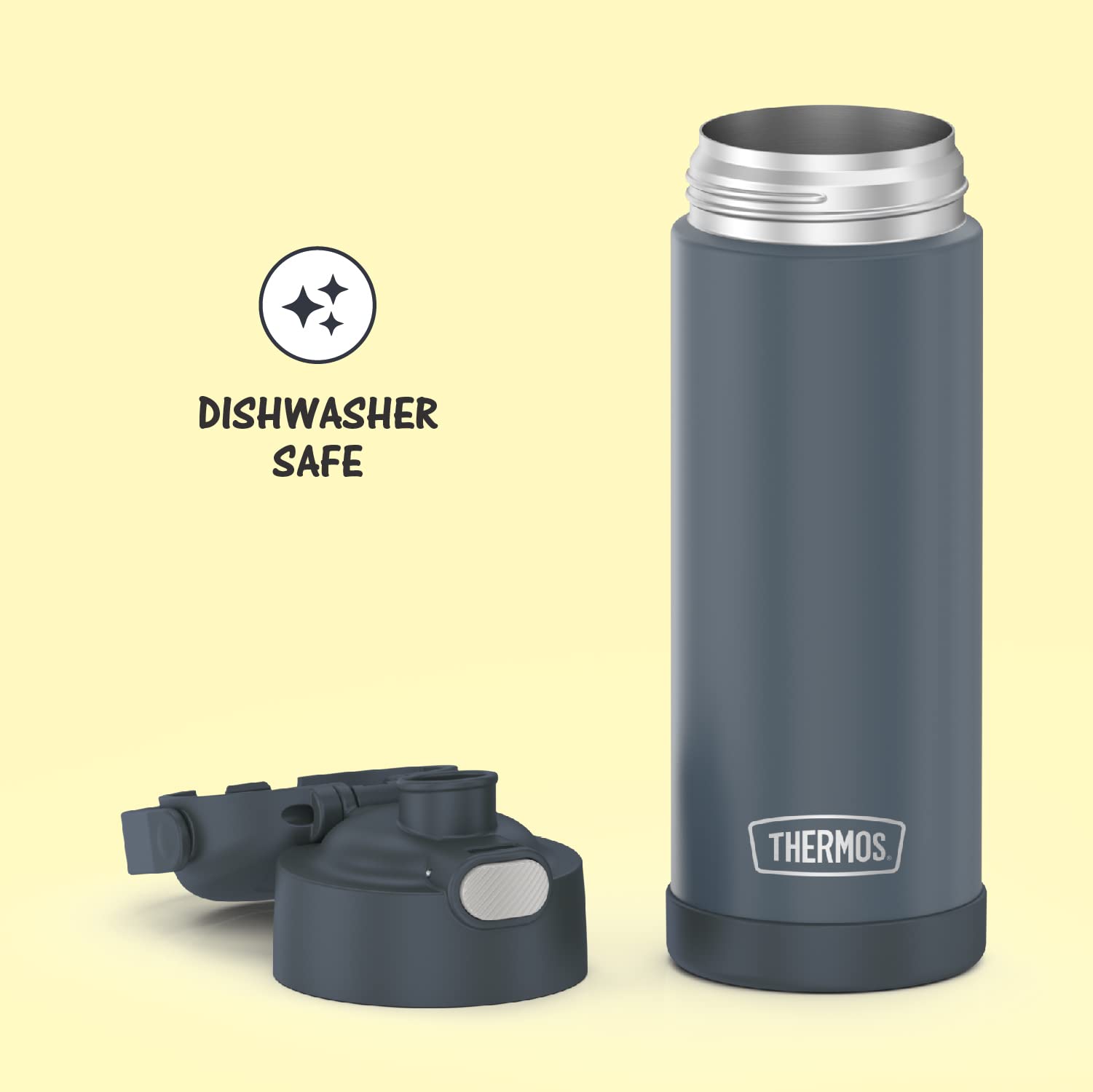 THERMOS FUNTAINER 16 Ounce Stainless Steel Vacuum Insulated Bottle with Wide Spout Lid, Stone Slate