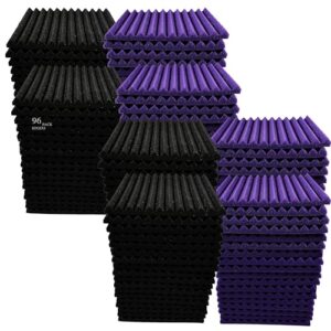 96 Pack Absorb the echo Acoustic Foam Panel Wedge Studio Soundproofing Wall Tiles Purple/black 12" X 12" X 1"