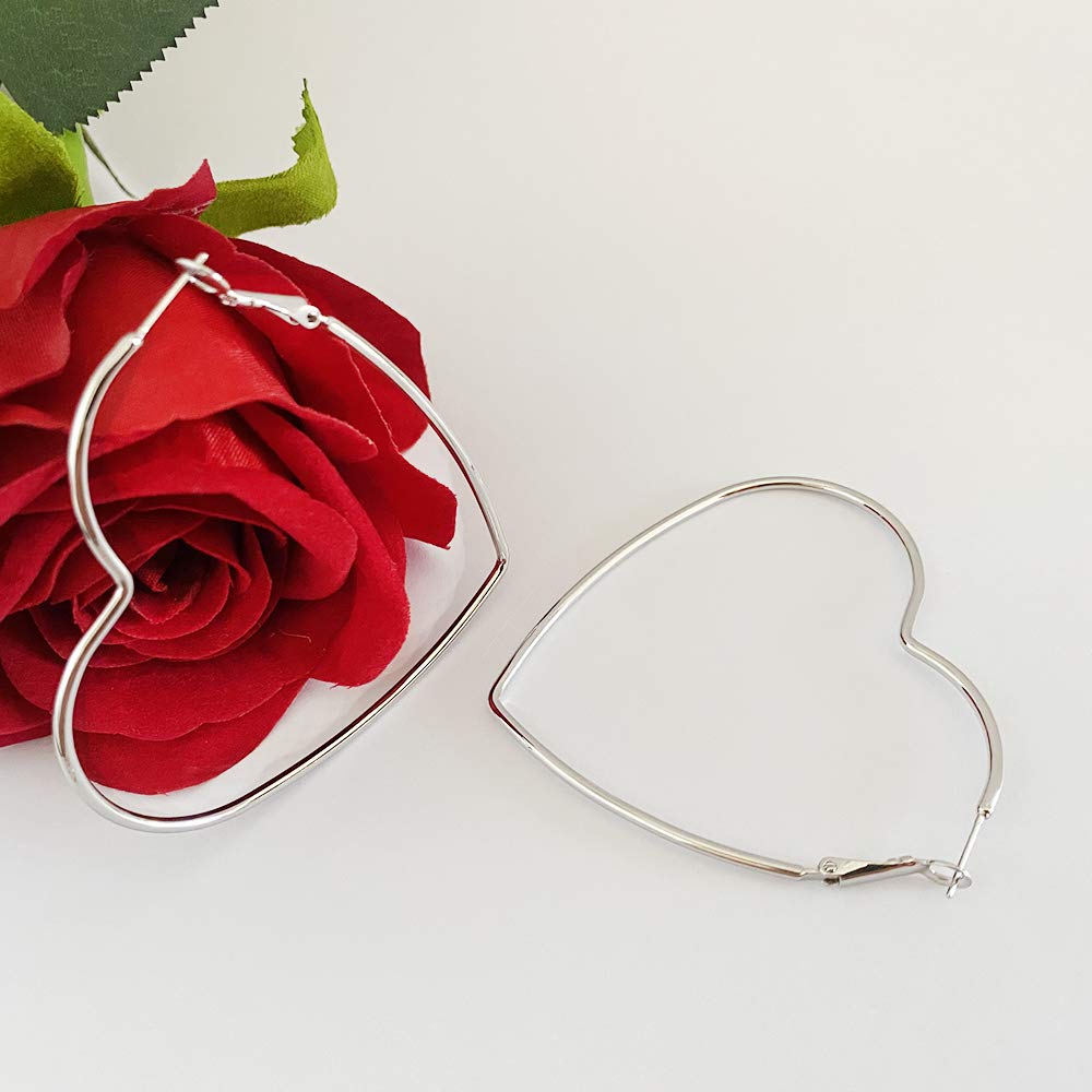 Hoop Earrings, Fashion Jewelry Statement Silver Heart Hoop Earrings for Women Hypoallergenic