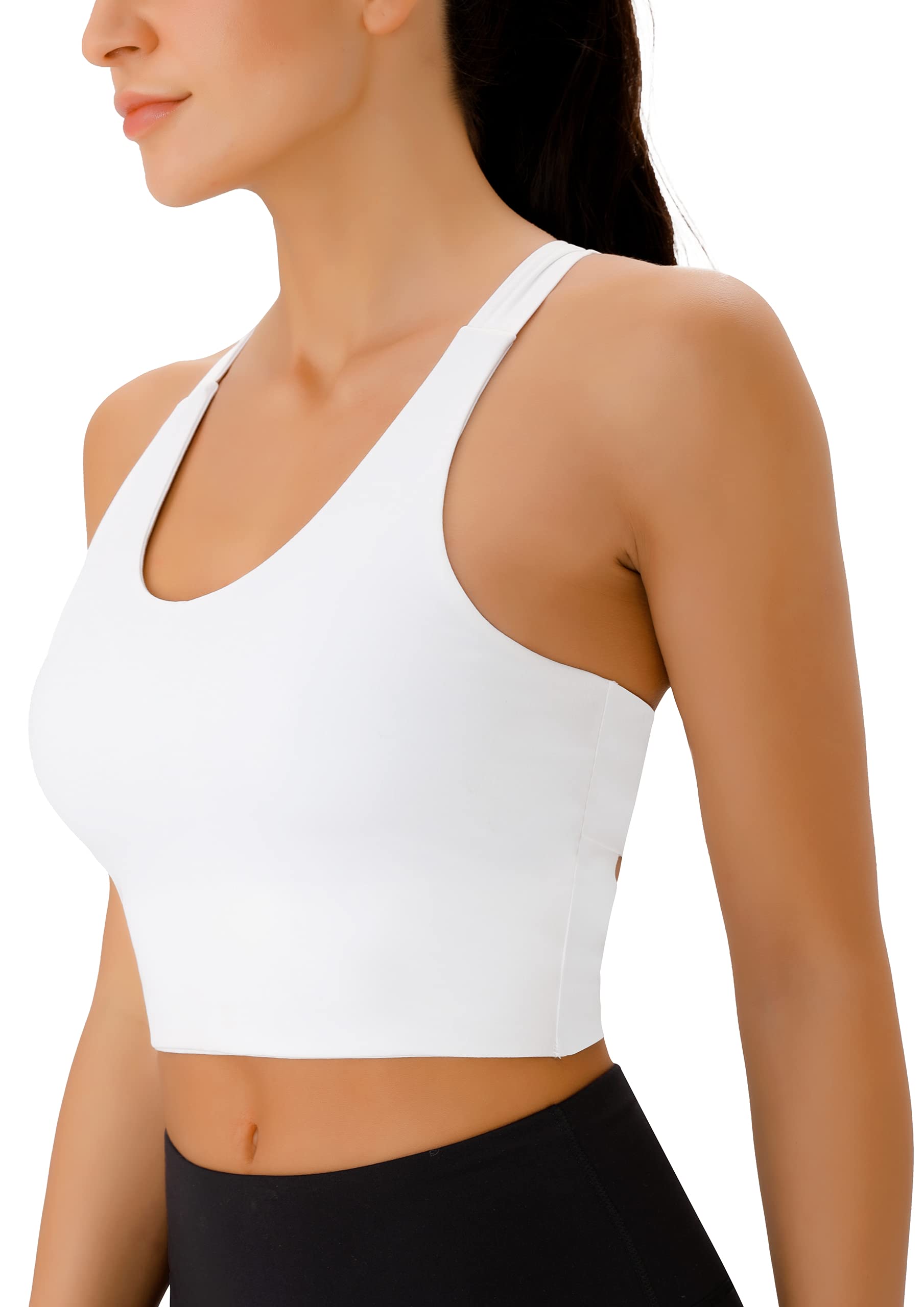 JOYSPELS Sports Bras for Women Extra Comfort Criss-Cross Back Padded Workout Tops for Women Medium Support White