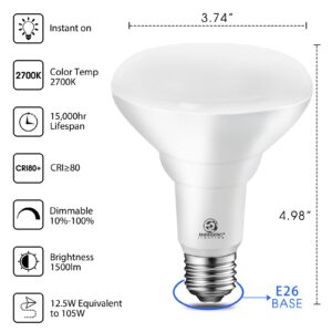 E ENERGETIC LIGHTING 12 Pack LED Recessed Light Bulbs BR30, 1500LM, Dimmable, Soft White 2700K, 105W Equivalent, Indoor Flood Lights for Recessed Cans, UL Listed