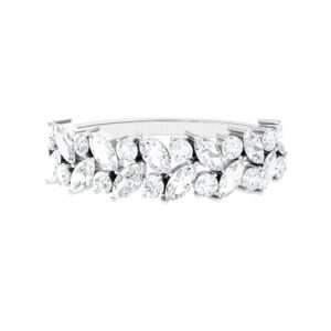 Rosec Jewels Certified Moissanite Cluster Half Eternity Band Ring for Women, D-Vs1 Quality, Anniversary Ring, Ready to Gift, 14K White Gold, Size:US 13.00