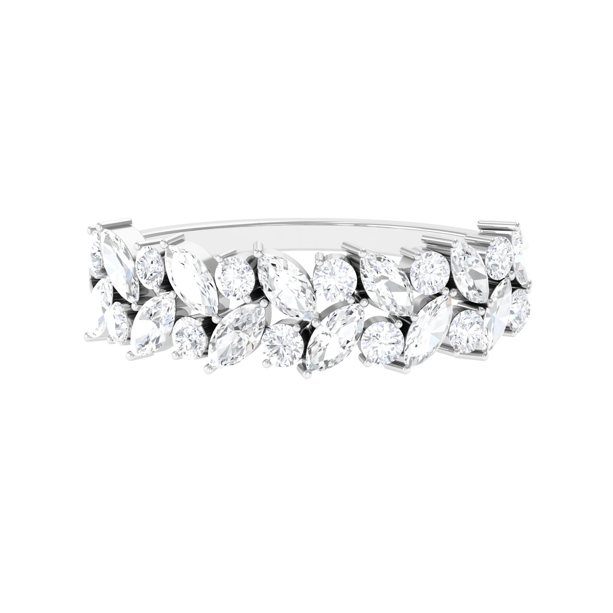 Rosec Jewels Certified Moissanite Cluster Half Eternity Band Ring for Women, D-Vs1 Quality, Anniversary Ring, Ready to Gift, 14K White Gold, Size:US 13.00