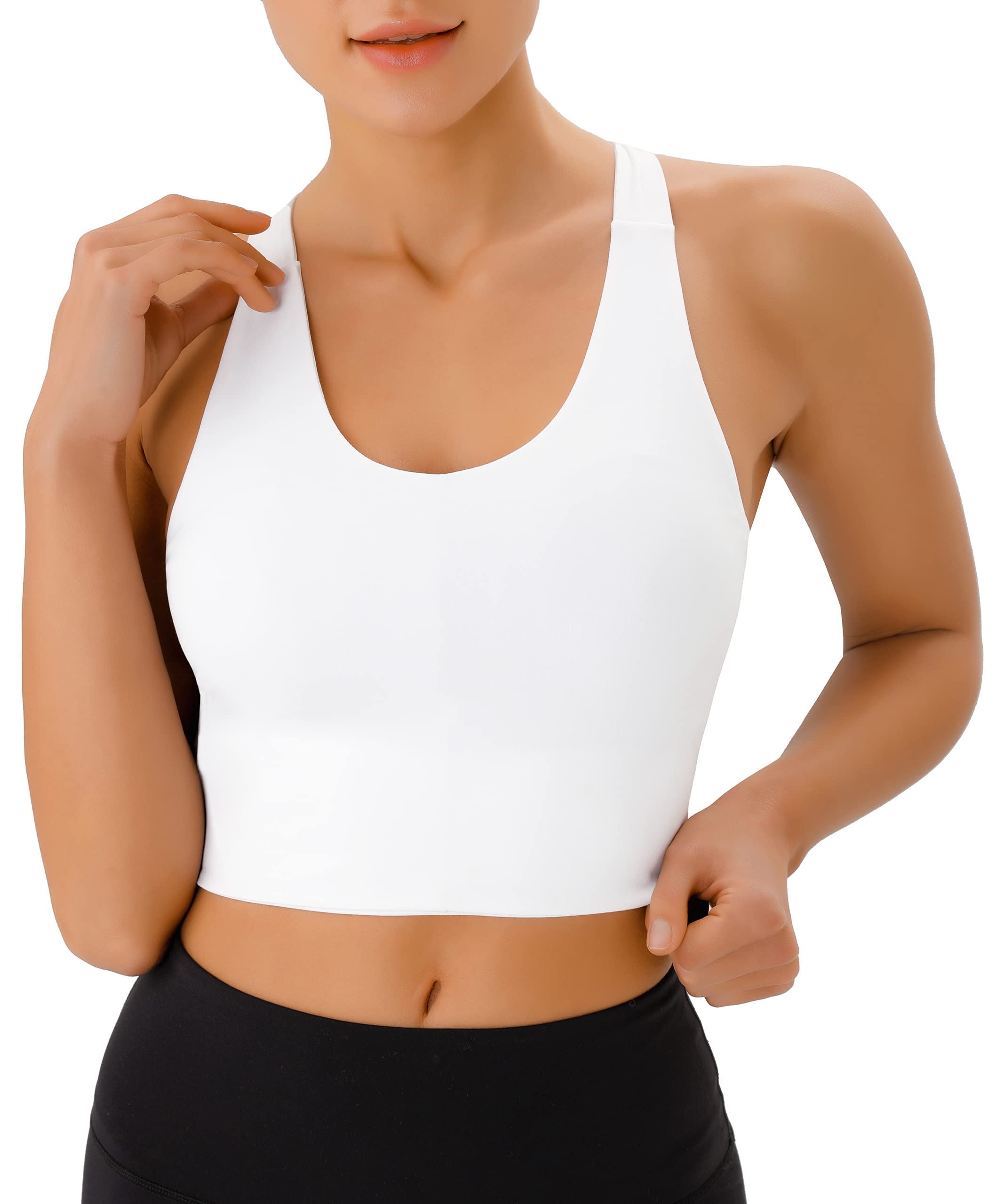 JOYSPELS Sports Bras for Women Extra Comfort Criss-Cross Back Padded Workout Tops for Women Medium Support White