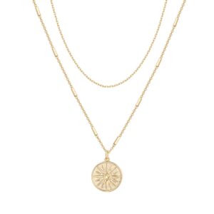 pavoi 14k gold plated 925 sterling silver necklace for women | hypoallergenic sterling silver chain with yellow gold plated pendant coin | 15mm gold plated coin perimeter