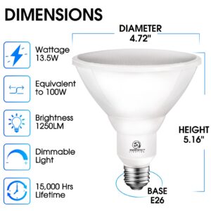 ENERGETIC 100W Outdoor Par38 Led Flood Light,1250lm,5000K Daylight,Dimmable, E26 Base,Waterproof Spot Bulb,UL Listed (12 Pack)