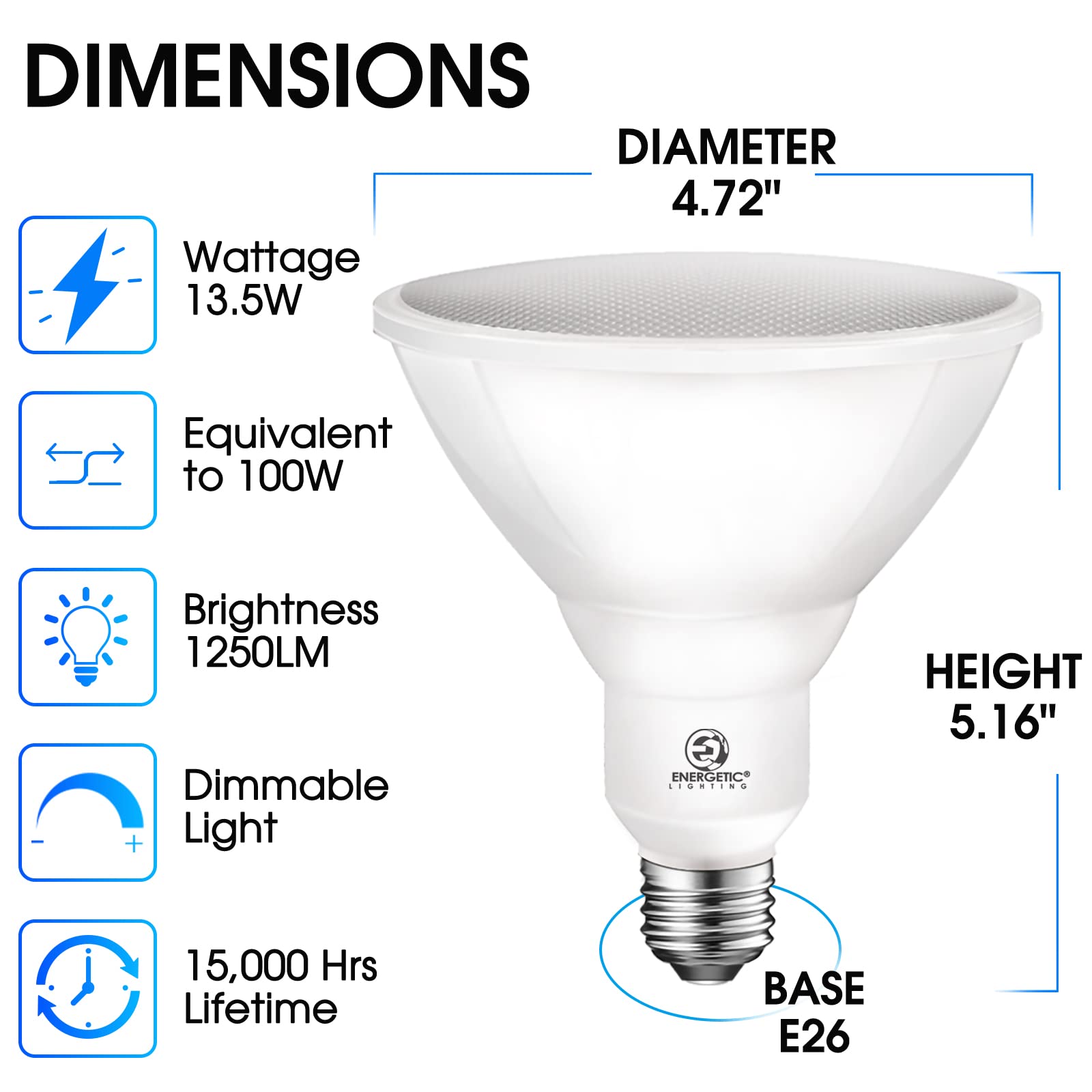 ENERGETIC 100W Outdoor Par38 Led Flood Light,1250lm,5000K Daylight,Dimmable, E26 Base,Waterproof Spot Bulb,UL Listed (12 Pack)