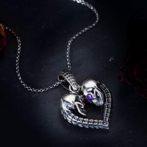 AILIN 925 Sterling Silver/Stainless Steel Personalized Skull Heart Necklace With Birthstones January To December Cubic Zirconia Eye Crystal Party Birthday Valentine's Day Jewelry Gifts For Women Men