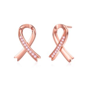 PEIMKO Breast Cancer Awareness Pink Ribbon Earrings, 925 Sterling Silver Breast Cancer Survivor Gifts for Women