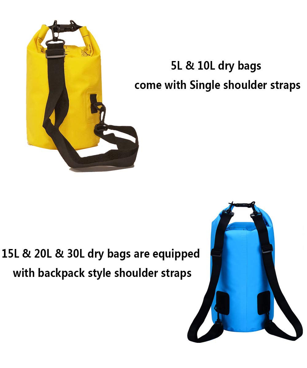 Bycc Bynn Waterproof Dry Bag 5L/ 10L/ 15L/ 20L/ 30L, Roll Top Dry Compression Sack Keeps Gear Dry for Kayaking, Boating, Rafting, Fishing and Camping, Waterproof Backpack (Blue, 15L)