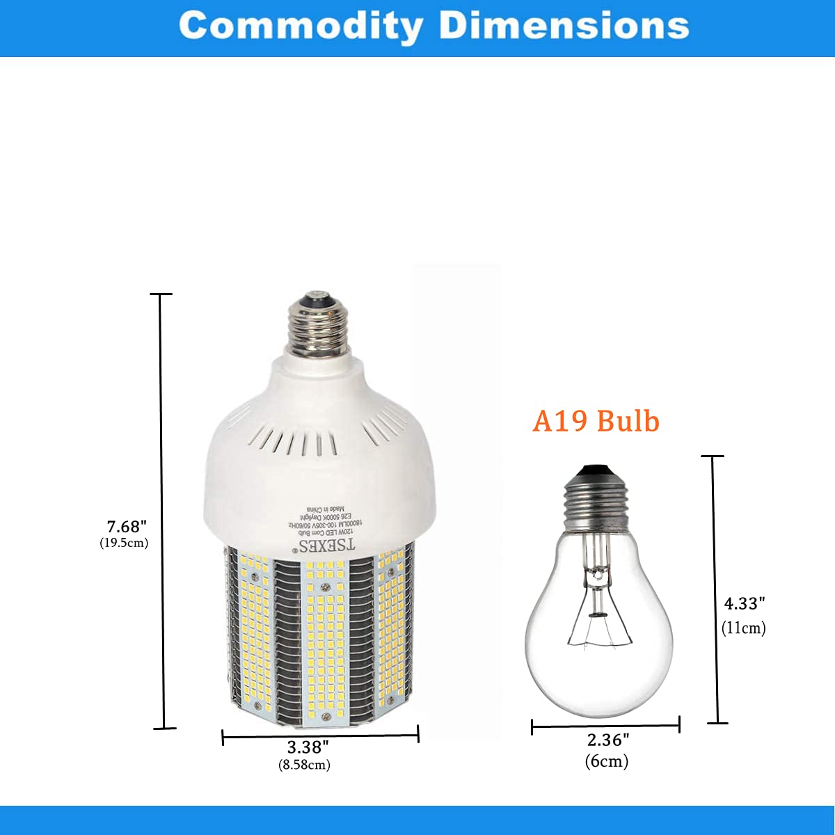 TSEXES 120W LED Corn Cob Bulb,E26/E39 Mogul Base Lamp, 6000K Daylight 18000LM Replacement 400-600 Watt Metal Halide HID HPS CFL, for Garage Warehouse Parking lot High Bay Work Shop Lamp