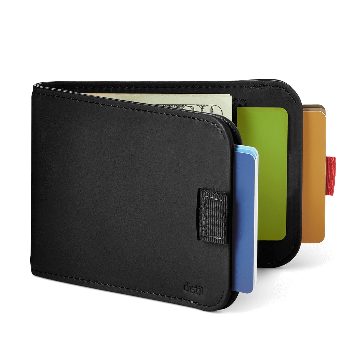 Distil Union Wally 5.0 with MagLock | Leather Bifold Wallet with Money Clip & MagLock | Slim, Minimalist Billfold (Black, Version 5.0 with RFID)