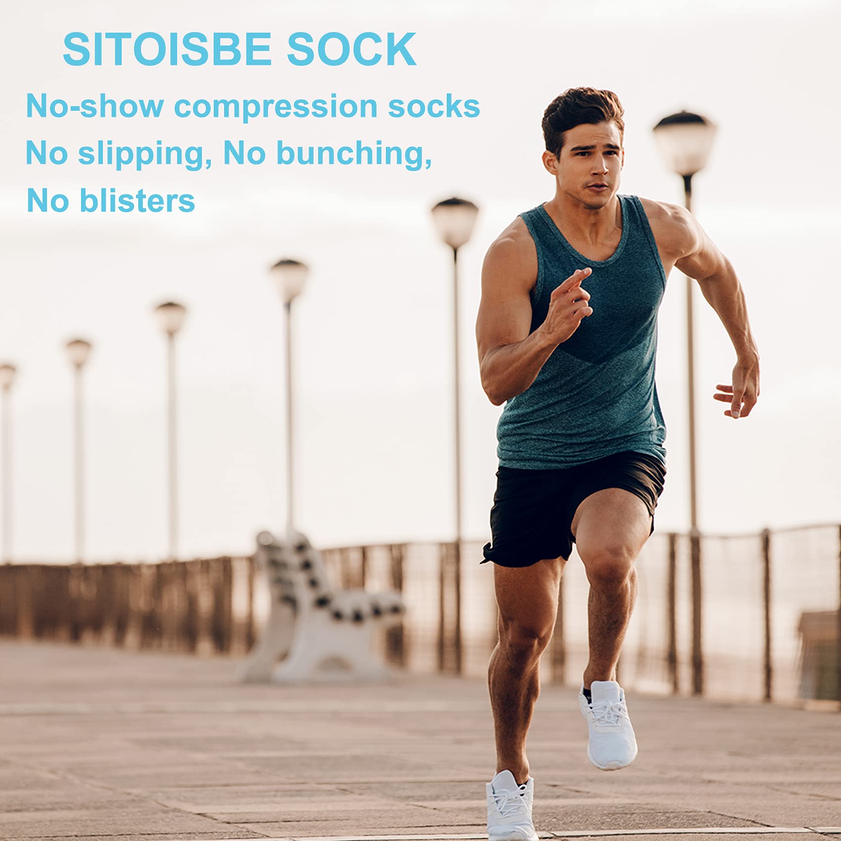 SITOISBE No Show Sports Compression Running Socks for Men Women Circulation 4-pairs, Low Cut Cushioned Socks Moisture Wicking Arch Support for Planter Faciatis Golf Exercise, Black, Medium