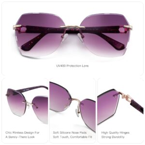 ZENOTTIC Oversized Rimless Sunglasses for Women Geometric Diamond Cutting Gradient Lens UV Protection Fashion Shades Trendy