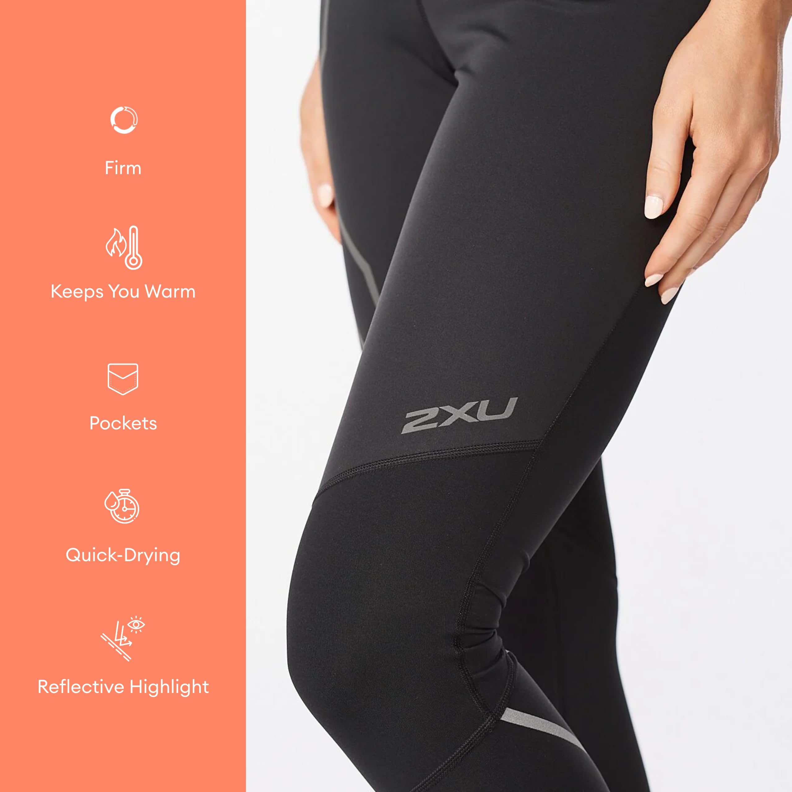 2XU Women's Ignition Shield Compression Tights - Powerful Support & Warmth - Black/Black Reflective - Size Small