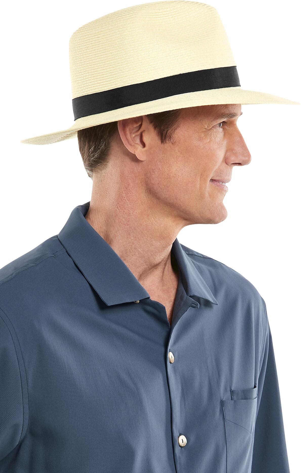 Coolibar UPF 50+ Men's Women's Peyton Lightweight Fedora - Sun Protective (XX-Large- Ivory/Black)